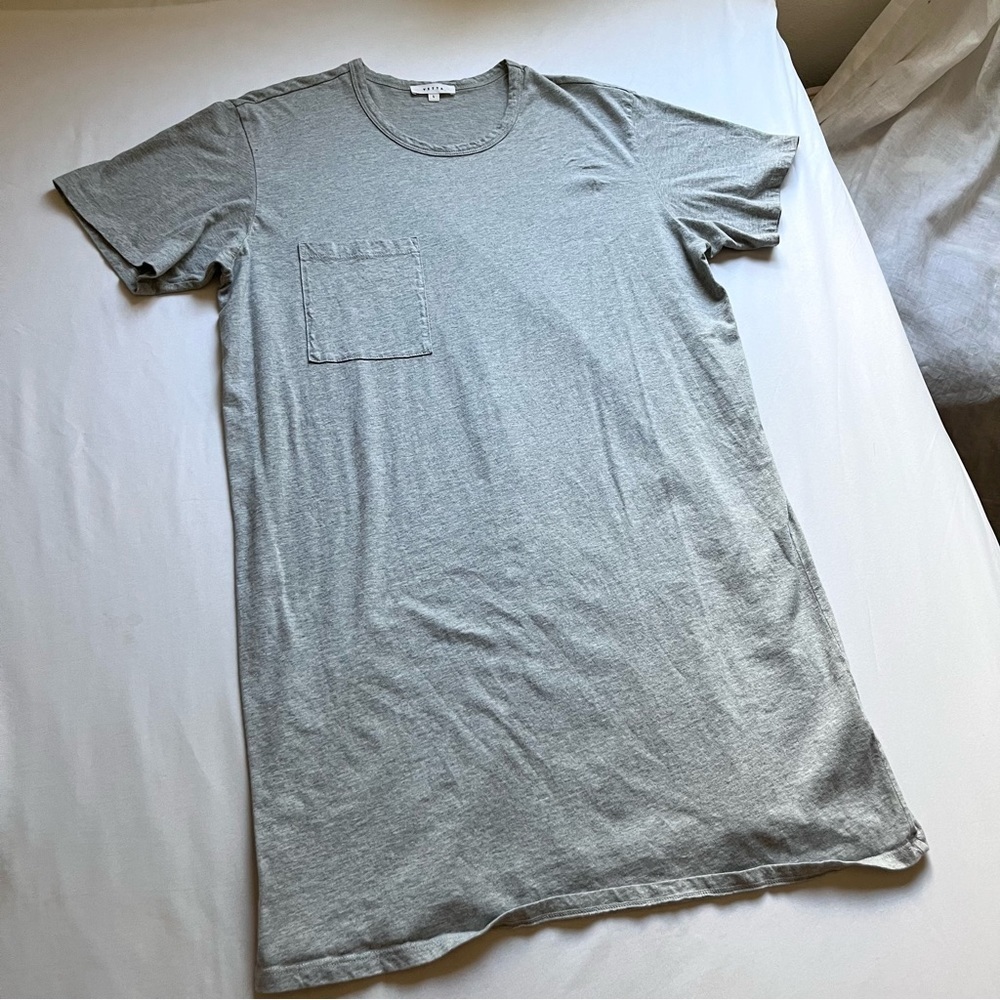 VETTA light heather grey crew neck short sleeve one‎ pocket mini tshirt dress